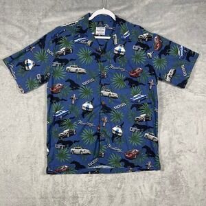 David Carey Ford Mustang Shirt Mens XL Blue Tropical GT BOSS Button Down Rayon